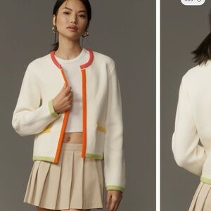 English Factory White Cardigan with Vibrant Trim